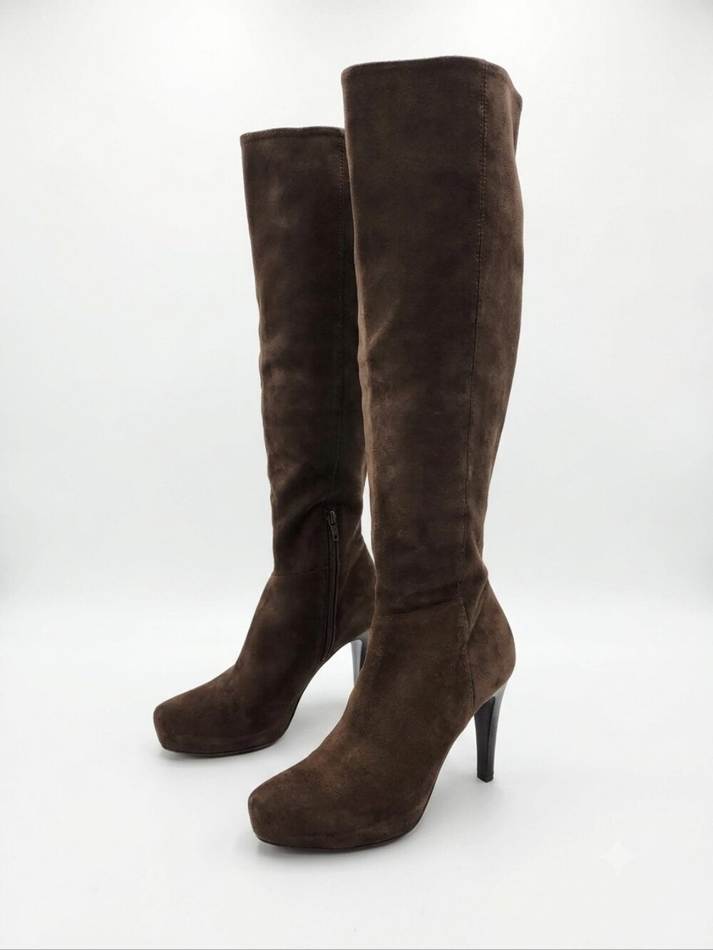 Genuine Suede Leather Knee High Boots Brown Italian Butter Shoes 37.5 US 7 EUC